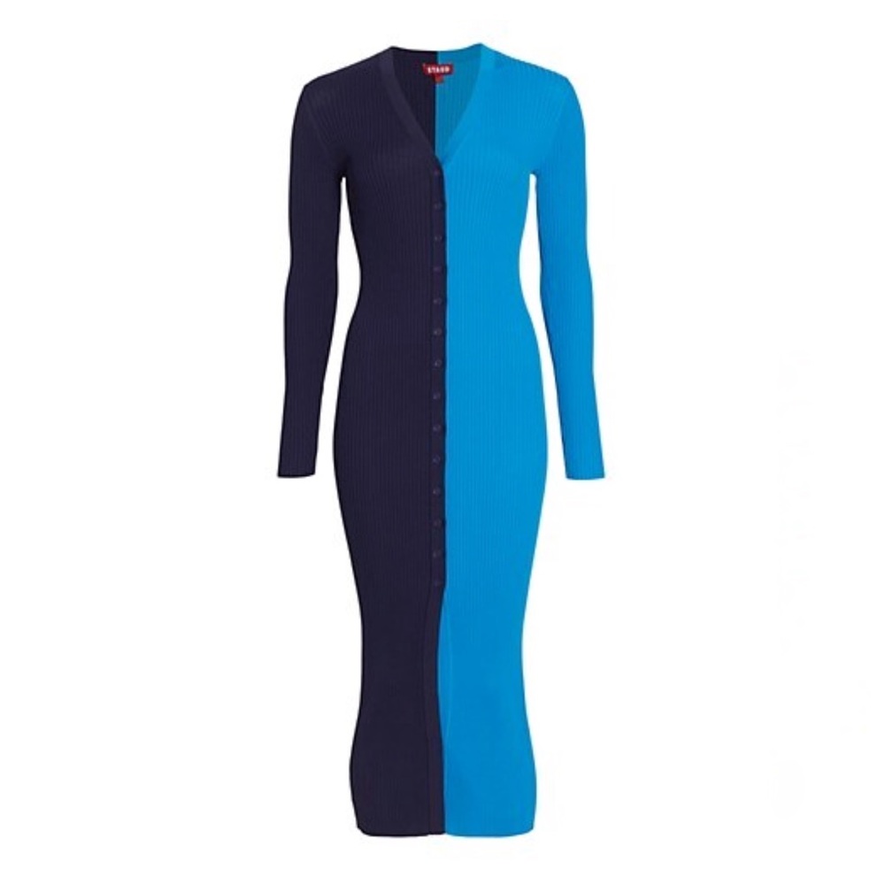STAUD Colorblock Sweaterdress, Navy/Cerulean, Size Small